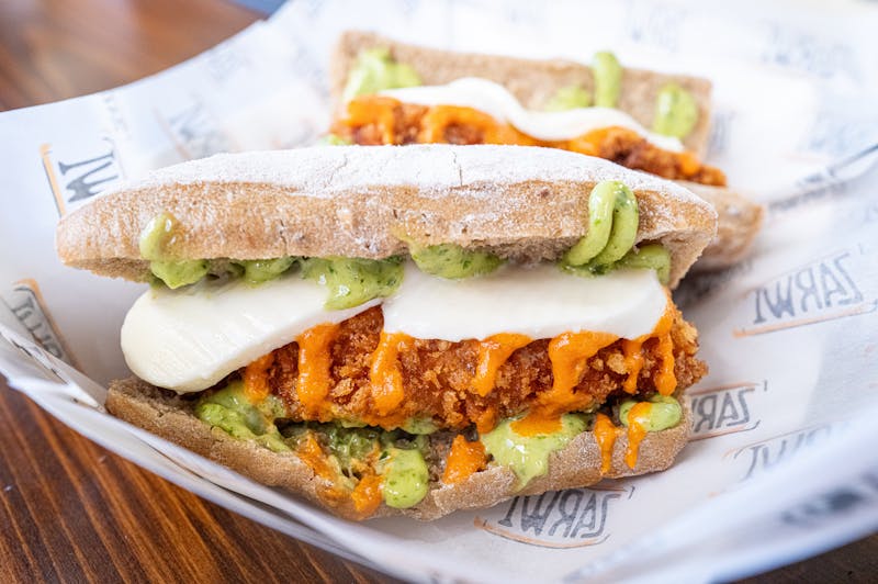 Nashville hot chicken sandwich drizzled with hot oil